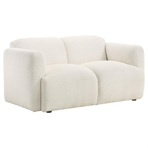 Pemberly Row Upholstered Fabric Round Track Arm Loveseat in White