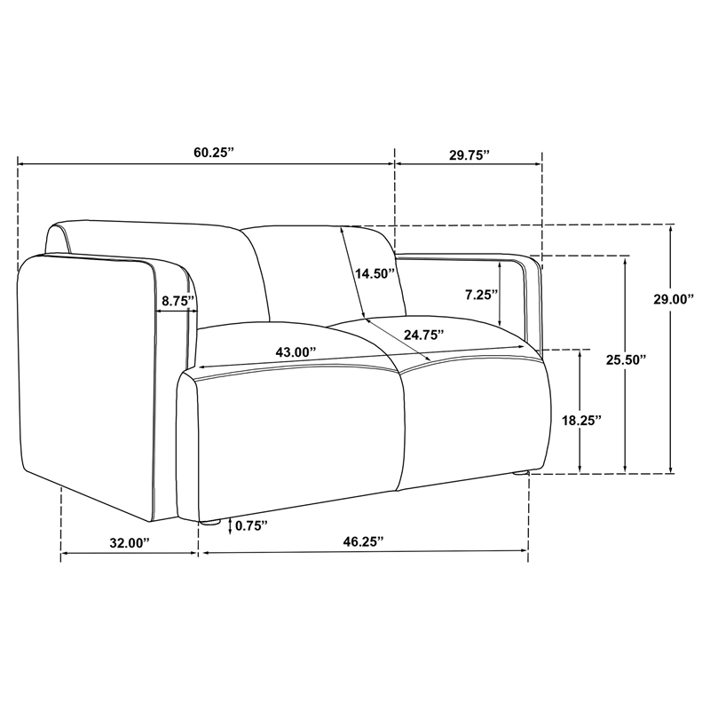 Pemberly Row Upholstered Fabric Round Track Arm Loveseat in White