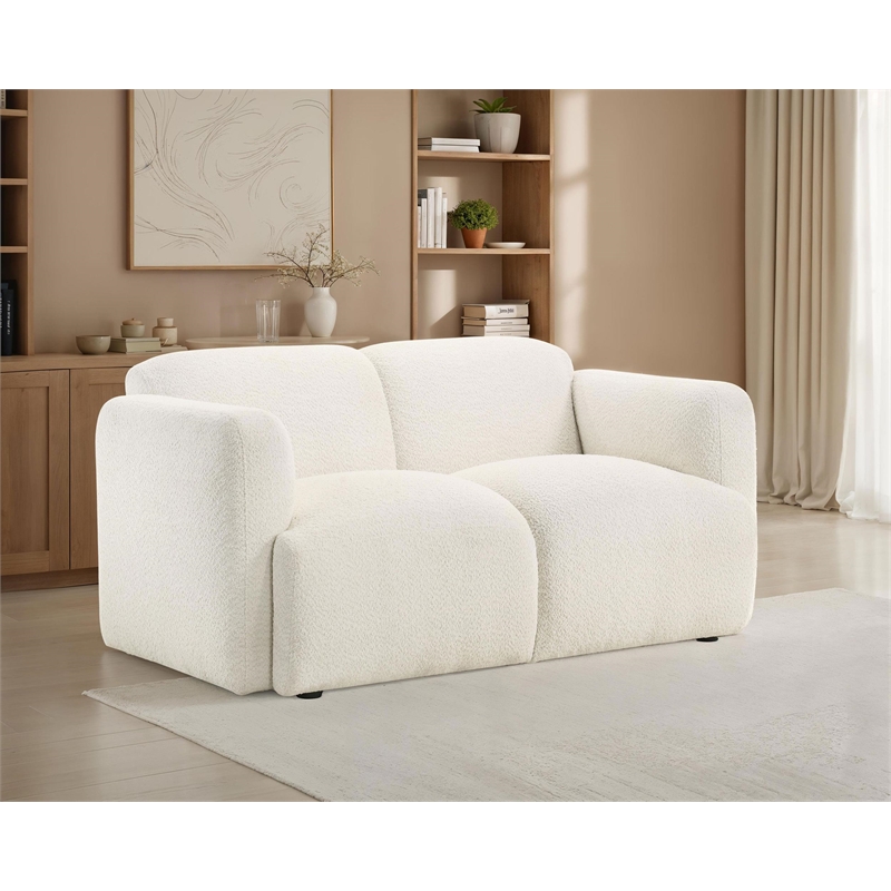 Pemberly Row Upholstered Fabric Round Track Arm Loveseat in White