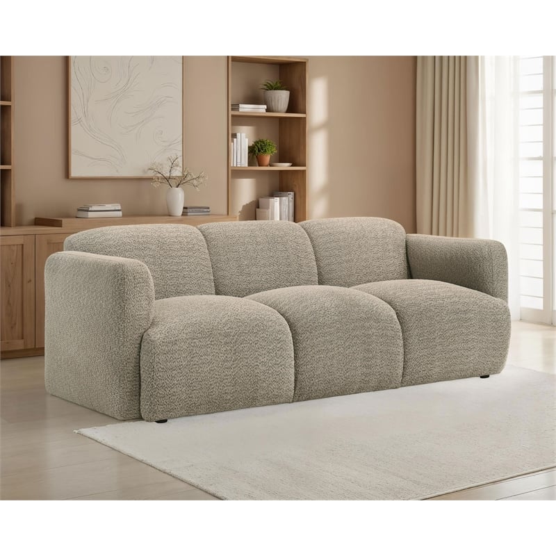 Pemberly Row Contemporary Upholstered Fabric Round Track Arm Sofa in Brown