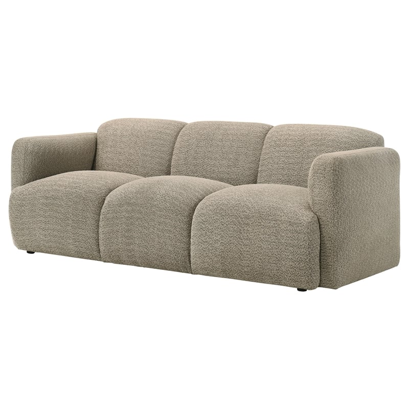 Pemberly Row Contemporary Upholstered Fabric Round Track Arm Sofa in Brown