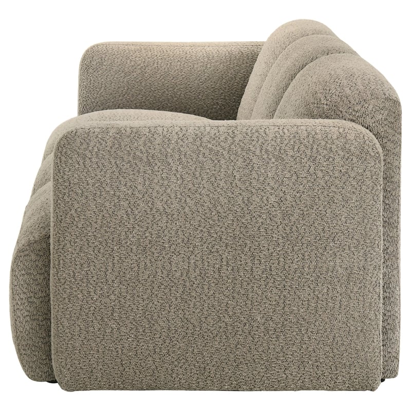 Pemberly Row Contemporary Upholstered Fabric Round Track Arm Sofa in Brown