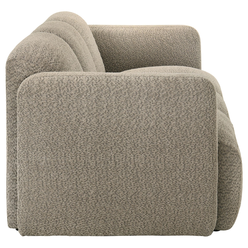 Pemberly Row Contemporary Upholstered Fabric Round Track Arm Sofa in Brown