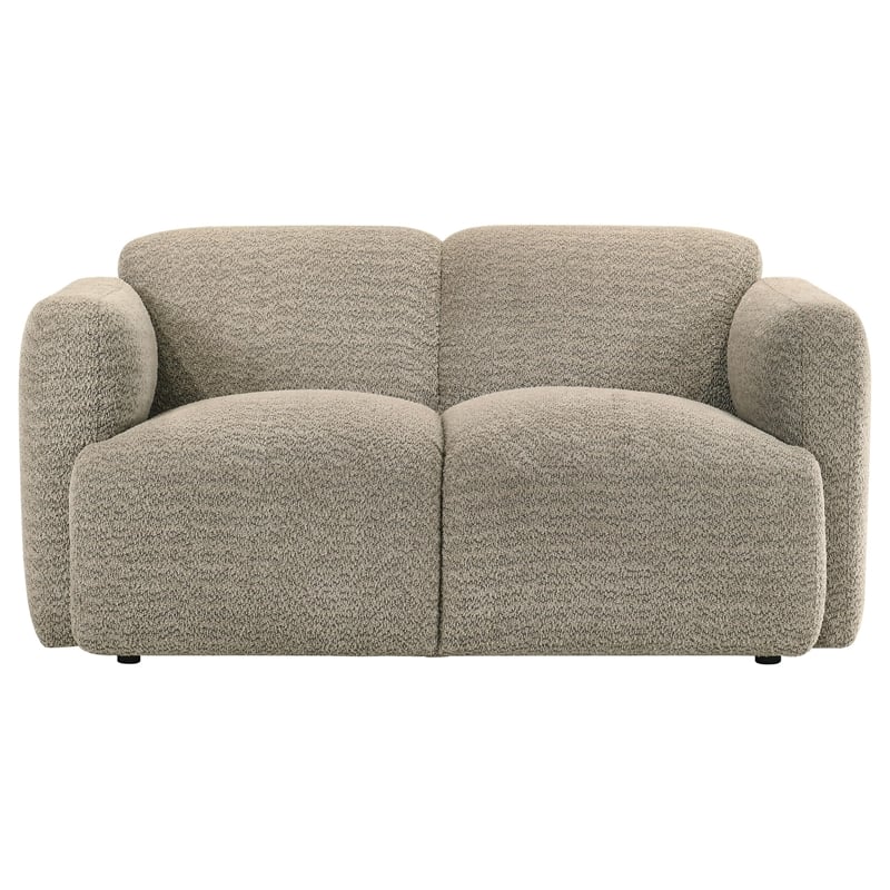 Pemberly Row Upholstered Fabric Round Track Arm Loveseat in Brown
