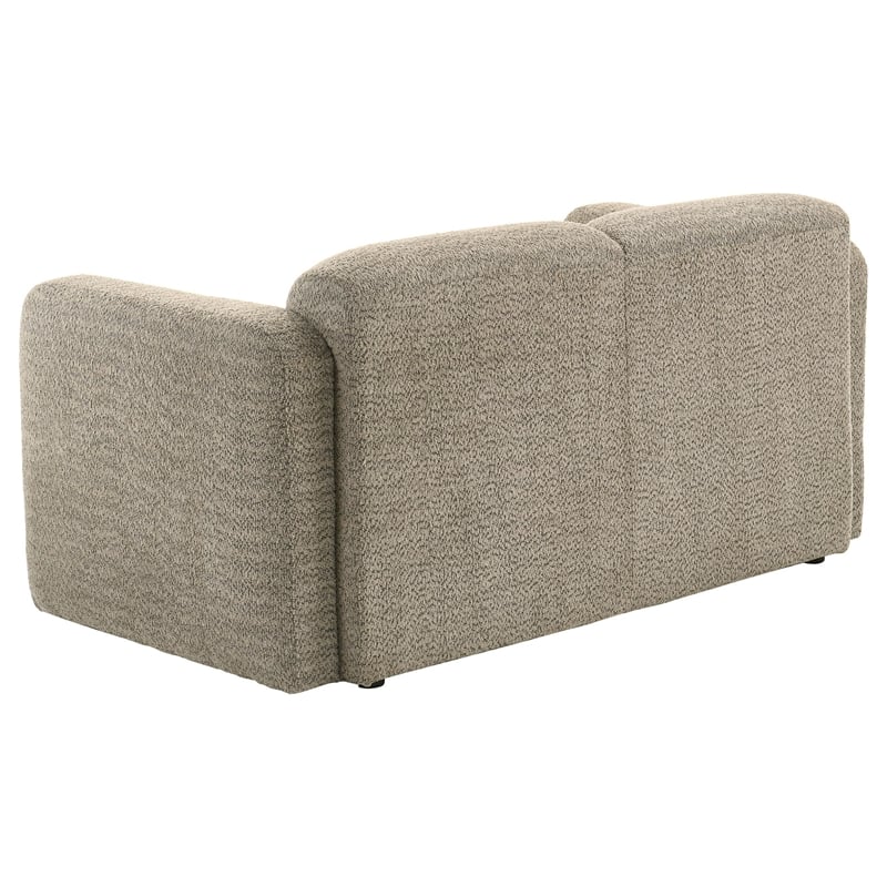 Pemberly Row Upholstered Fabric Round Track Arm Loveseat in Brown