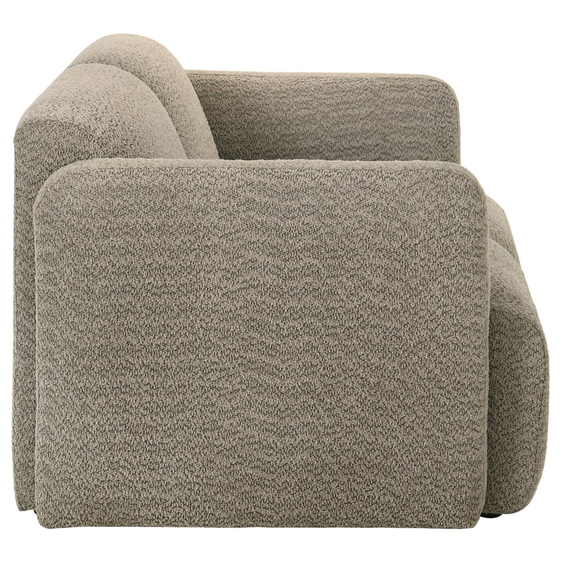 Pemberly Row Upholstered Fabric Round Track Arm Loveseat in Brown