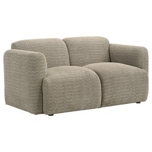 Pemberly Row Upholstered Fabric Round Track Arm Loveseat in Brown