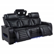 Pemberly Row Faux Leather Dual Power Reclining LED Sofa in Black