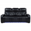 Pemberly Row Faux Leather Dual Power Reclining LED Sofa in Black