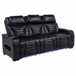 Pemberly Row Faux Leather Dual Power Reclining LED Sofa in Black