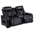 Pemberly Row Faux Leather Dual Power Reclining LED Loveseat in Black