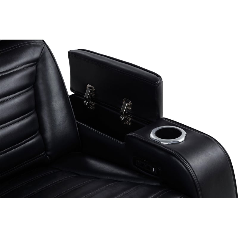 Pemberly Row Faux Leather Dual Power Reclining LED Loveseat in Black