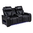 Pemberly Row Faux Leather Dual Power Reclining LED Loveseat in Black