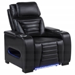 Pemberly Row Contemporary Faux Leather Dual Power LED Recliner in Black