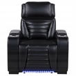 Pemberly Row Contemporary Faux Leather Dual Power LED Recliner in Black