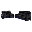 Pemberly Row 2-Piece Faux Leather Dual Power LED Sofa Set in Black