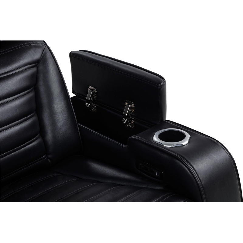 Pemberly Row 2-Piece Faux Leather Dual Power LED Sofa Set in Black