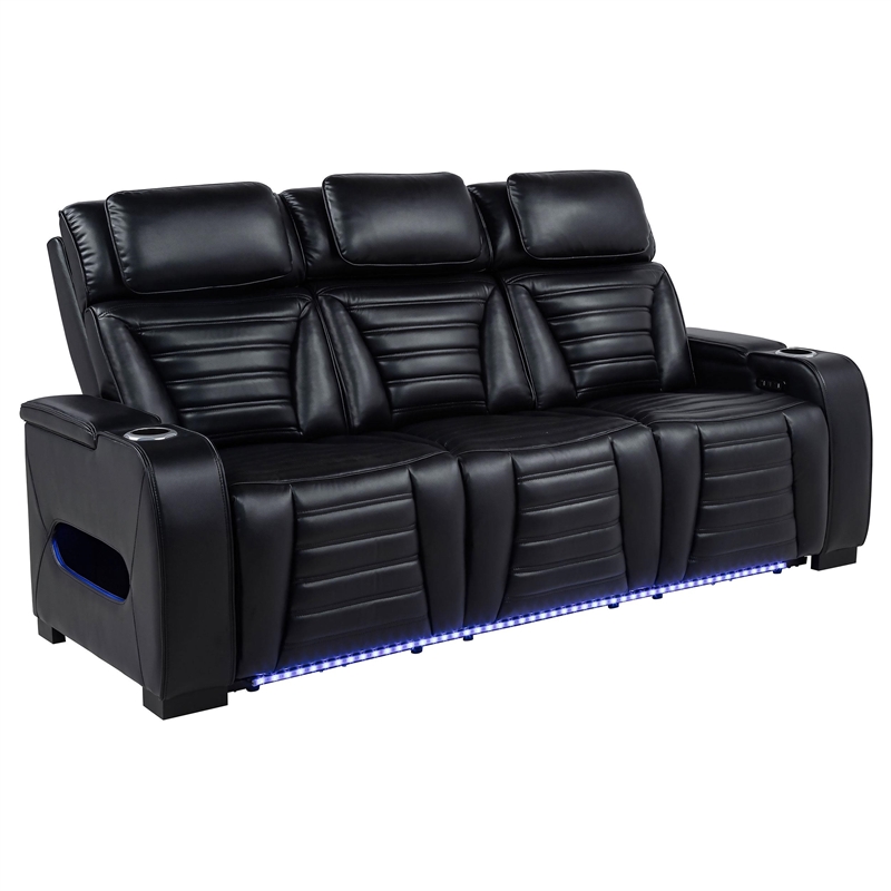Pemberly Row 2-Piece Faux Leather Dual Power LED Sofa Set in Black