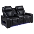 Pemberly Row 2-Piece Faux Leather Dual Power LED Sofa Set in Black