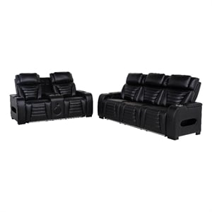 Pemberly Row 2-Piece Faux Leather Dual Power LED Sofa Set in Black