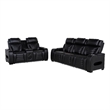 Pemberly Row 2-Piece Faux Leather Dual Power LED Sofa Set in Black
