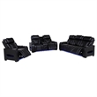 Pemberly Row 3-Piece Faux Leather Dual Power LED Sofa Set in Black