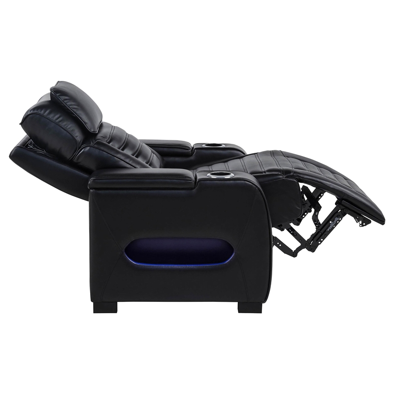 Pemberly Row 3-Piece Faux Leather Dual Power LED Sofa Set in Black