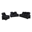 Pemberly Row 3-Piece Faux Leather Dual Power LED Sofa Set in Black