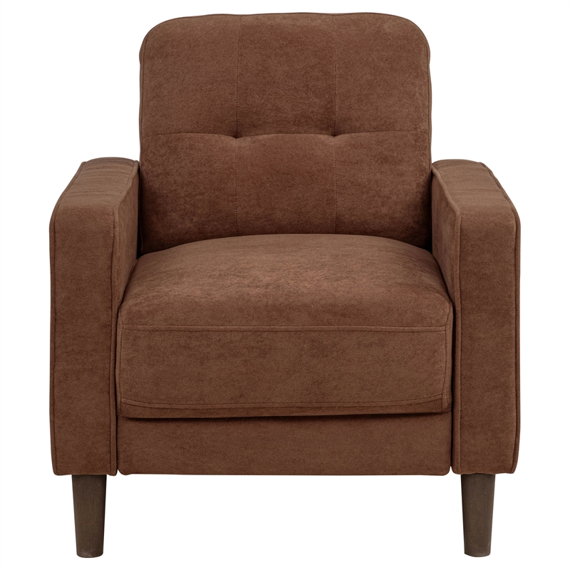 Pemberly Row Transitional Tufted Fabric Track Arm Accent Chair in Rust
