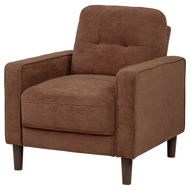 Pemberly Row Transitional Tufted Fabric Track Arm Accent Chair in Rust