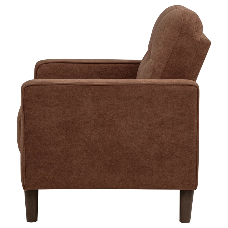 Pemberly Row Transitional Tufted Fabric Track Arm Accent Chair in Rust