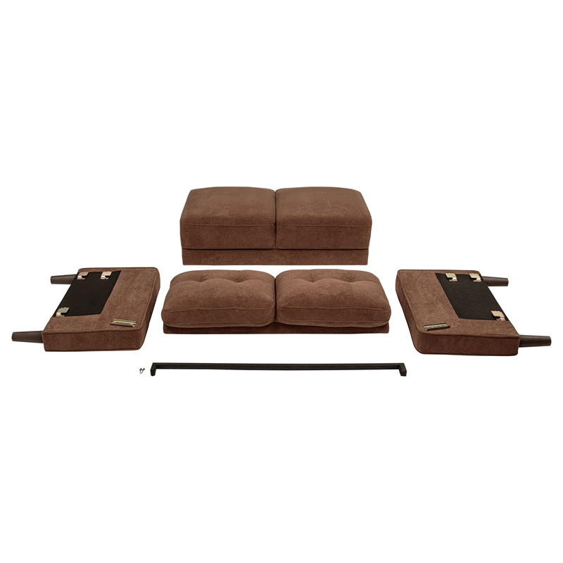 Pemberly Row Transitional Tufted Fabric Track Arm Accent Chair in Rust