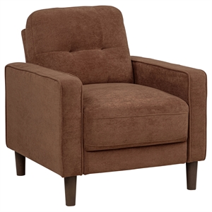 Pemberly Row Transitional Tufted Fabric Track Arm Accent Chair in Rust