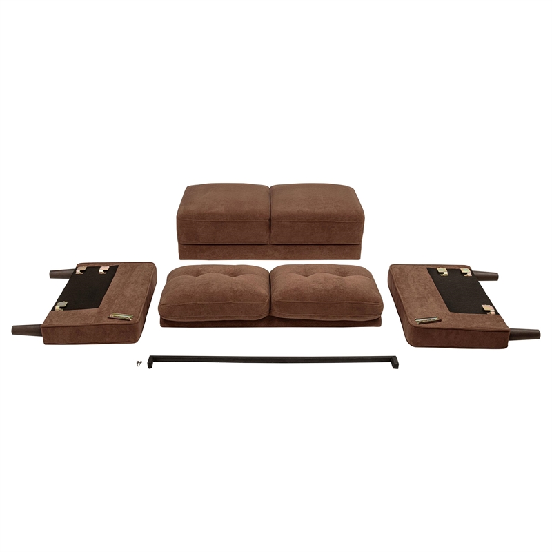 Pemberly Row 3-Piece Upholstered Fabric Track Arm Sofa Set in Rust Brown