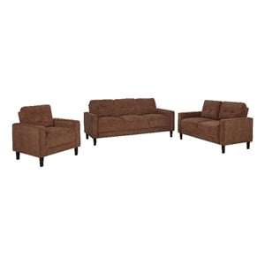 Pemberly Row 3-Piece Upholstered Fabric Track Arm Sofa Set in Rust Brown