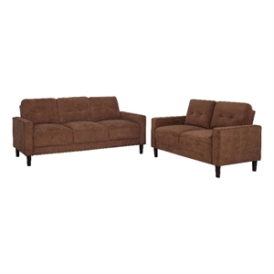 Pemberly Row 2-Piece Upholstered Fabric Track Arm Sofa Set in Rust Brown