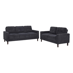 Pemberly Row 2-Piece Upholstered Fabric Track Arm Sofa Set in Steel Gray
