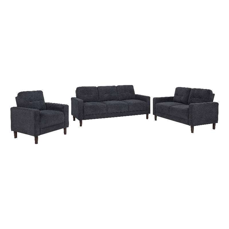 Pemberly Row 3-Piece Upholstered Fabric Track Arm Sofa Set in Steel Gray
