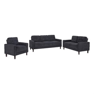 Pemberly Row 3-Piece Upholstered Fabric Track Arm Sofa Set in Steel Gray