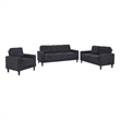 Pemberly Row 3-Piece Upholstered Fabric Track Arm Sofa Set in Steel Gray