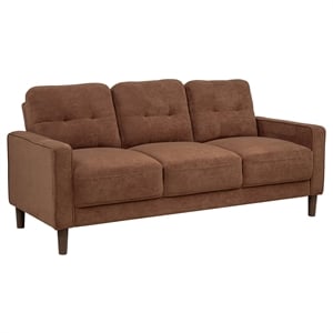 Pemberly Row Transitional Tufted Fabric Track Arm Sofa in Rust Brown