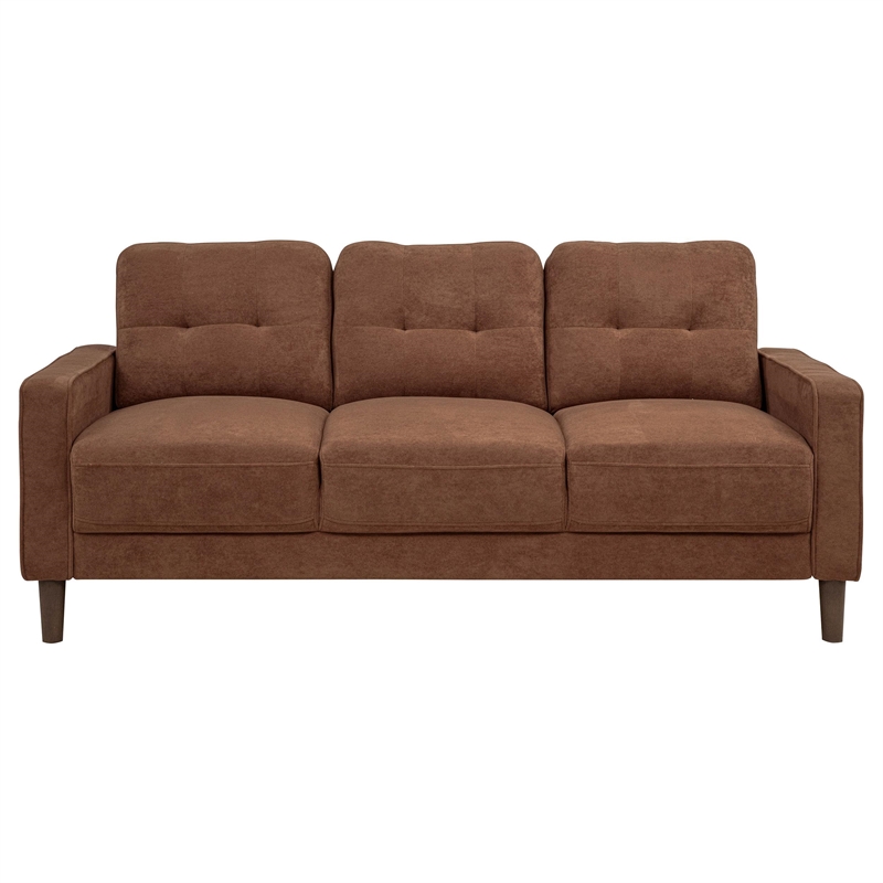 Pemberly Row Transitional Tufted Fabric Track Arm Sofa in Rust Brown