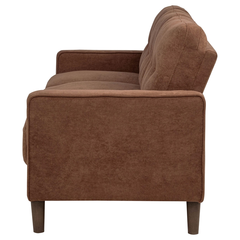 Pemberly Row Transitional Tufted Fabric Track Arm Sofa in Rust Brown