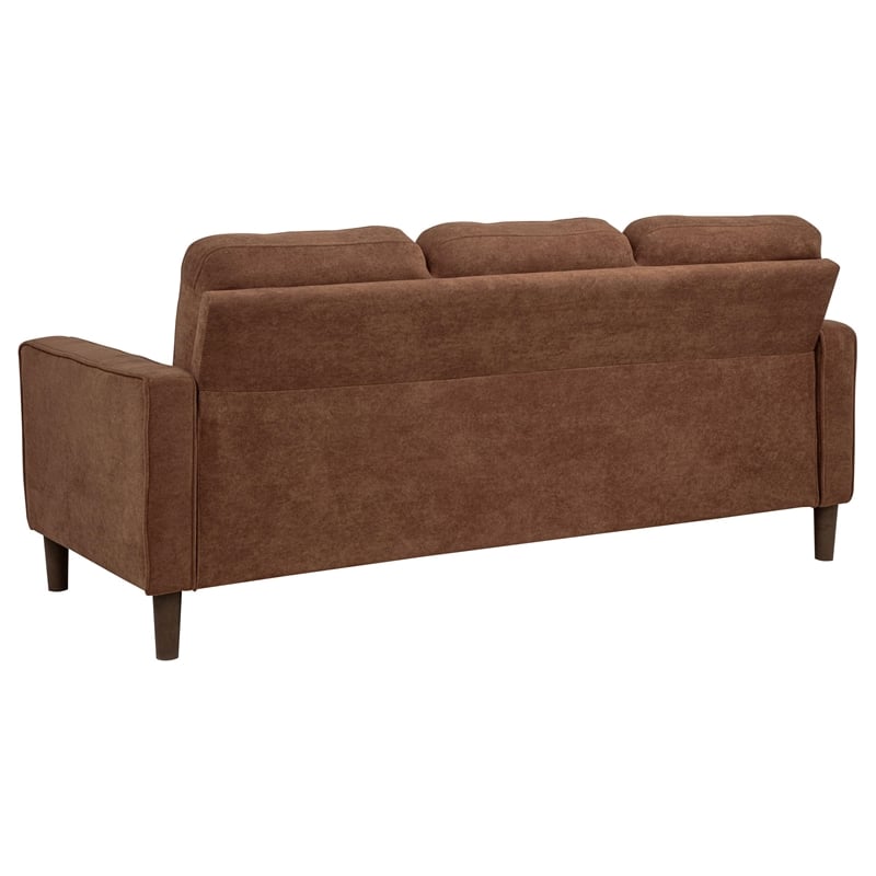 Pemberly Row Transitional Tufted Fabric Track Arm Sofa in Rust Brown