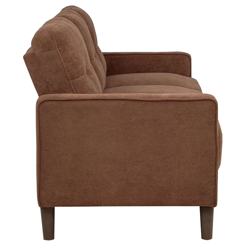Pemberly Row Transitional Tufted Fabric Track Arm Sofa in Rust Brown