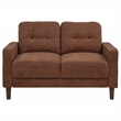 Pemberly Row Transitional Tufted Fabric Track Arm Loveseat in Rust Brown