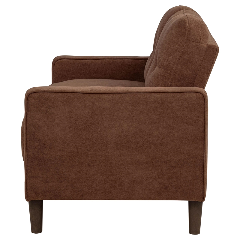 Pemberly Row Transitional Tufted Fabric Track Arm Loveseat in Rust Brown