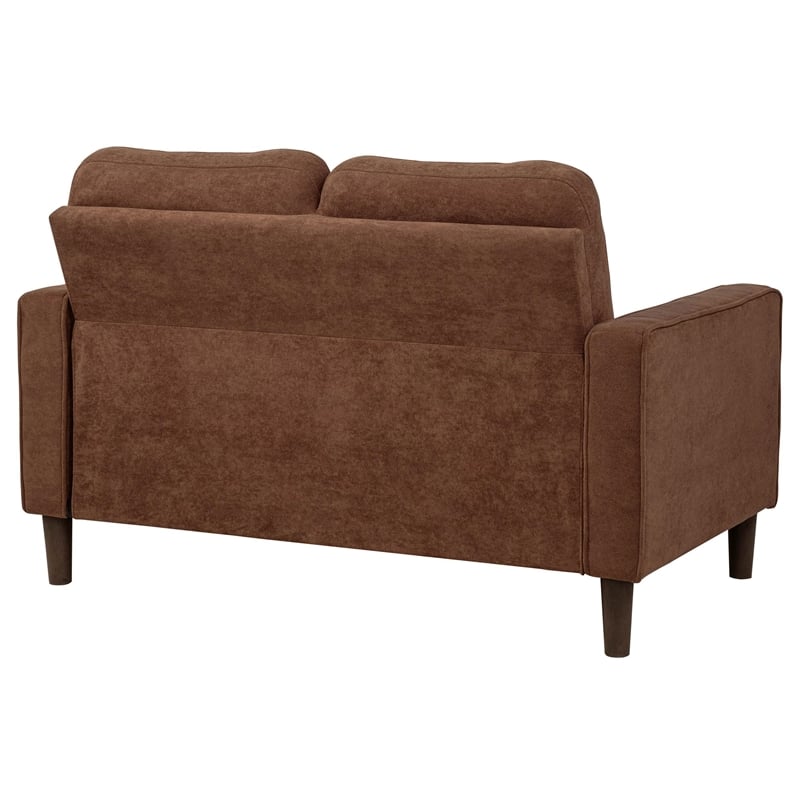 Pemberly Row Transitional Tufted Fabric Track Arm Loveseat in Rust Brown
