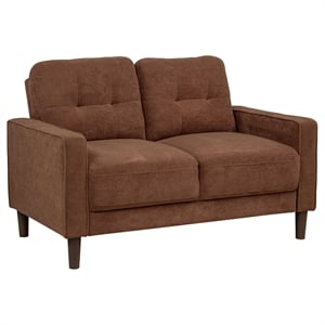 Pemberly Row Transitional Tufted Fabric Track Arm Loveseat in Rust Brown