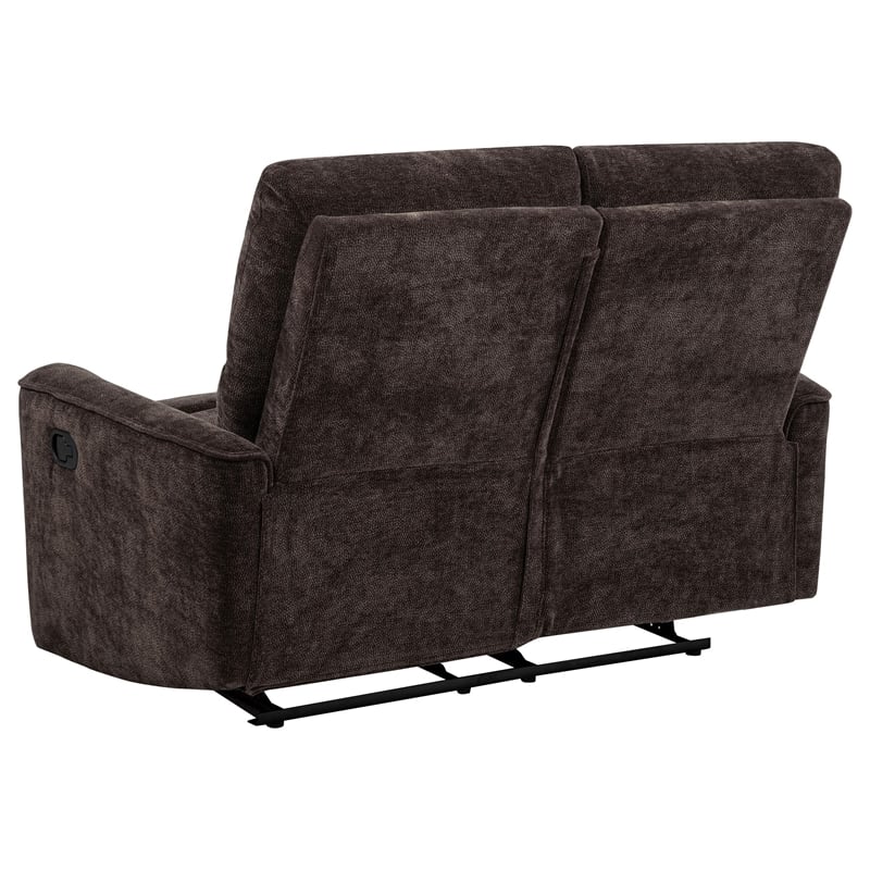 Pemberly Row Upholstered Chenille Reclining Loveseat in Dark Brown
